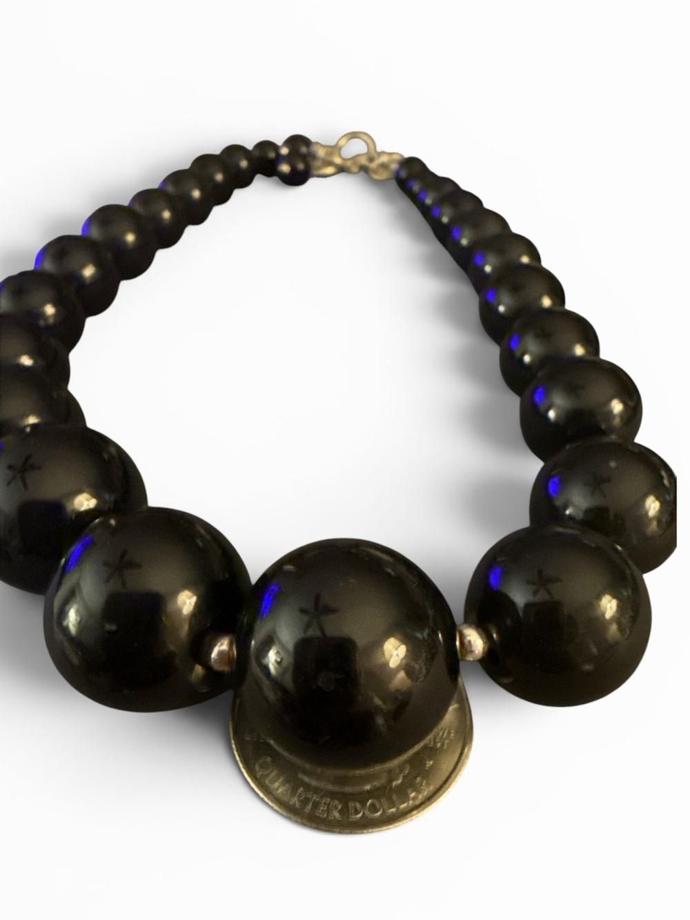 Vintage Monet Black Bead Necklace & Bracelet Set | Graduated Beads - Picture 4 of 8